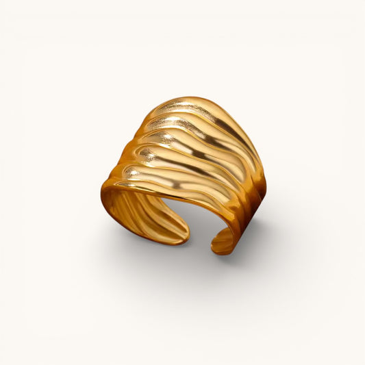 Anillo Ajustable Dorado Mujer Ancho De Líneas Onduladas
