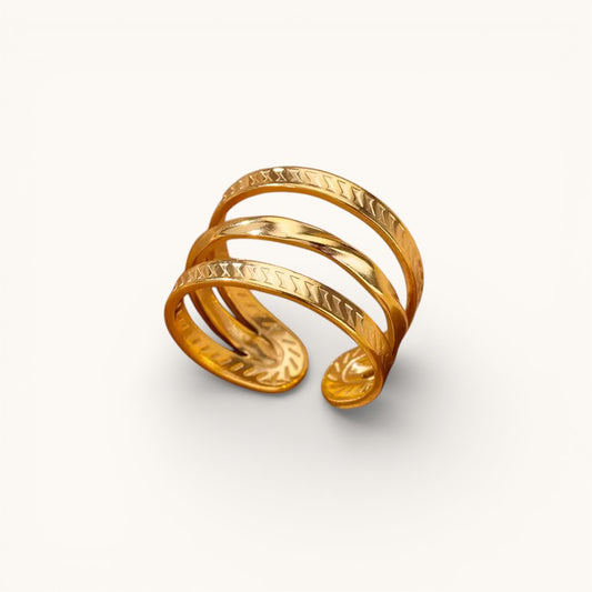 Anillo Ajustable Dorado Mujer Triple Banda Con Grabado