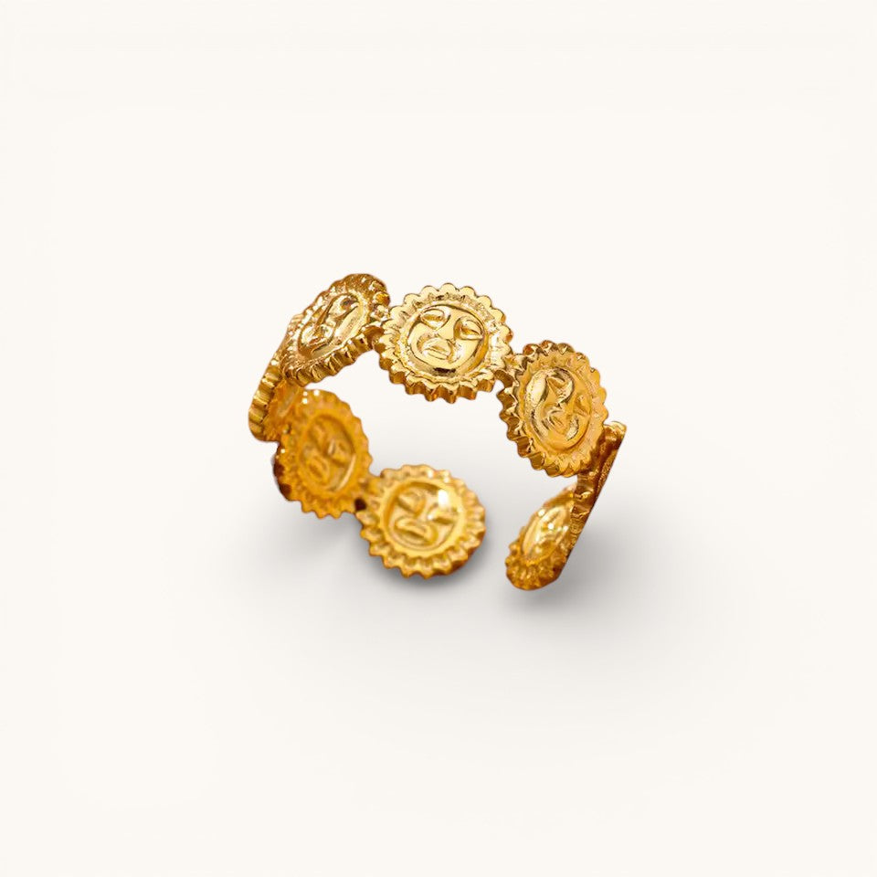 Anillo Ajustable Dorado Mujer Con Medallones Sol