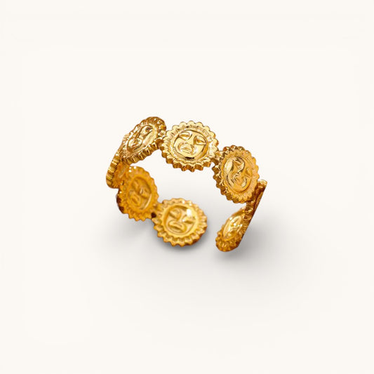 Anillo Ajustable Dorado Mujer Con Medallones Sol
