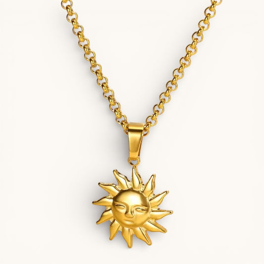 Collar Dorado Con Colgante Sol Rostro
