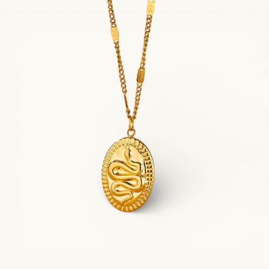 Collar Dorado Con Medallón Oval Serpiente