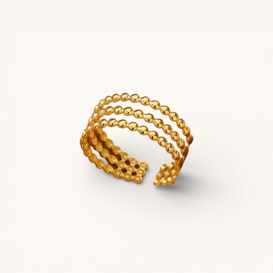 Anillo Ajustable Dorado Mujer Triple De Bolitas