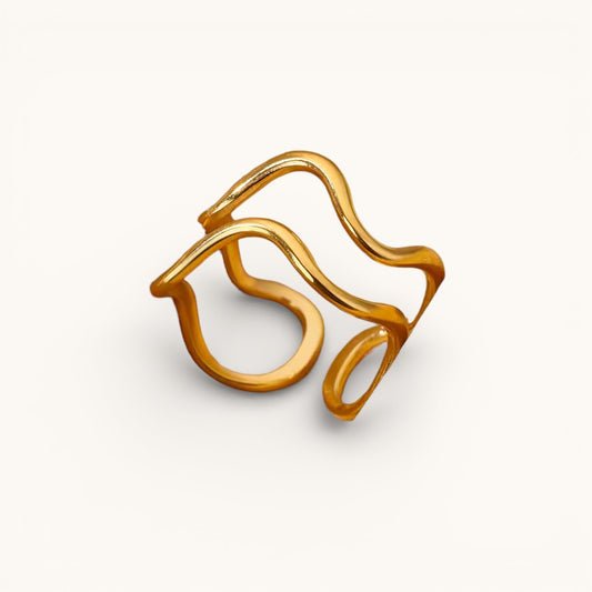 Anillo Ajustable Dorado Mujer De Ondas Minimalistas