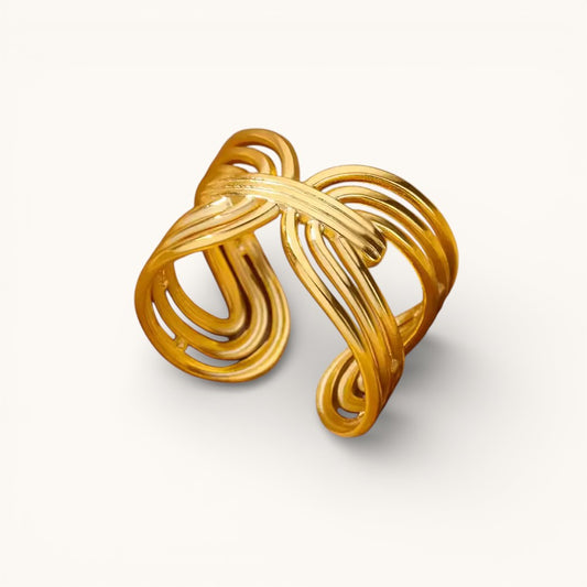 Anillo Ajustable Dorado Mujer Entrelazado Multibanda