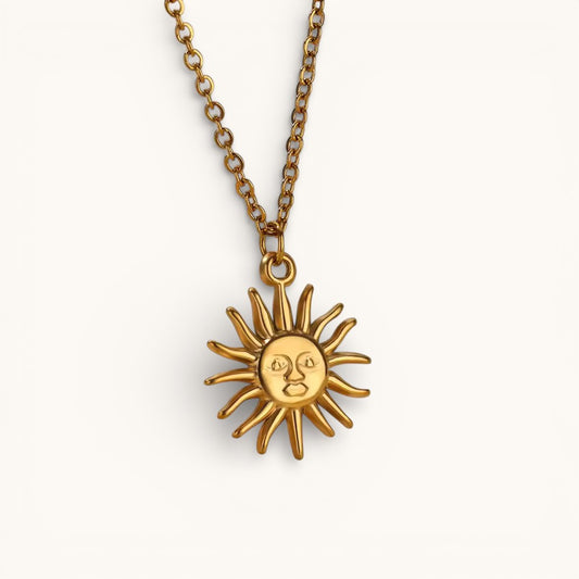 Collar Dorado Con Colgante Sol Rostro