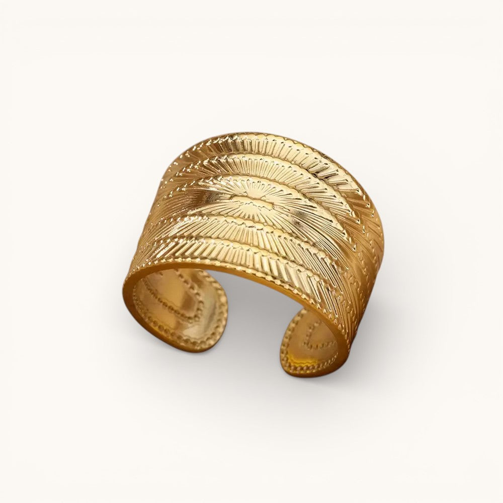 Anillo Ajustable Dorado Mujer Ancho Grabado Radial