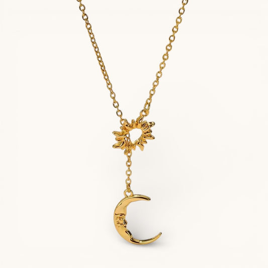 Collar Dorado Tipo Lariat Con Luna Colgante